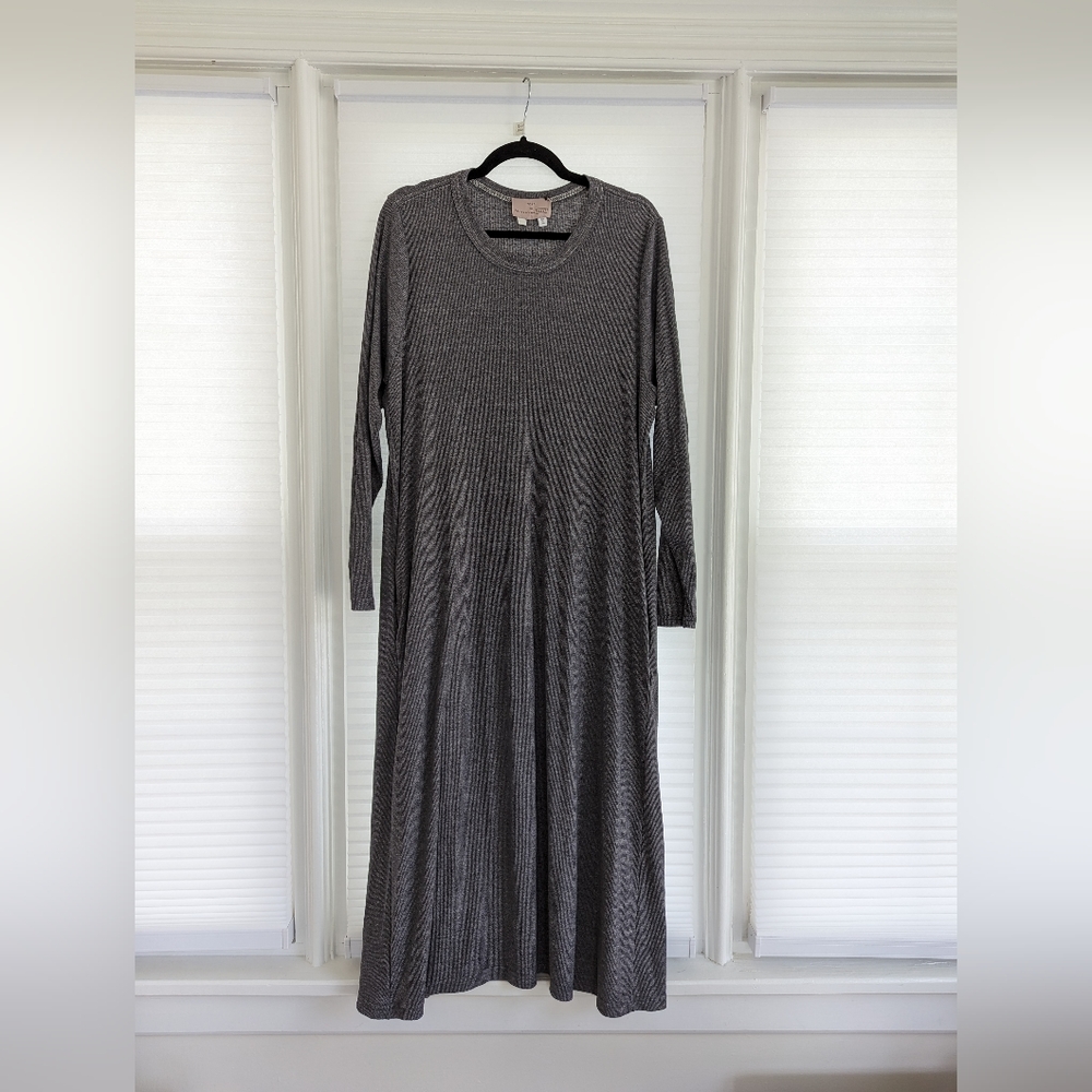 NWT - Anthropologie Grey Tie Back Fine Ribbed Maxi Dress